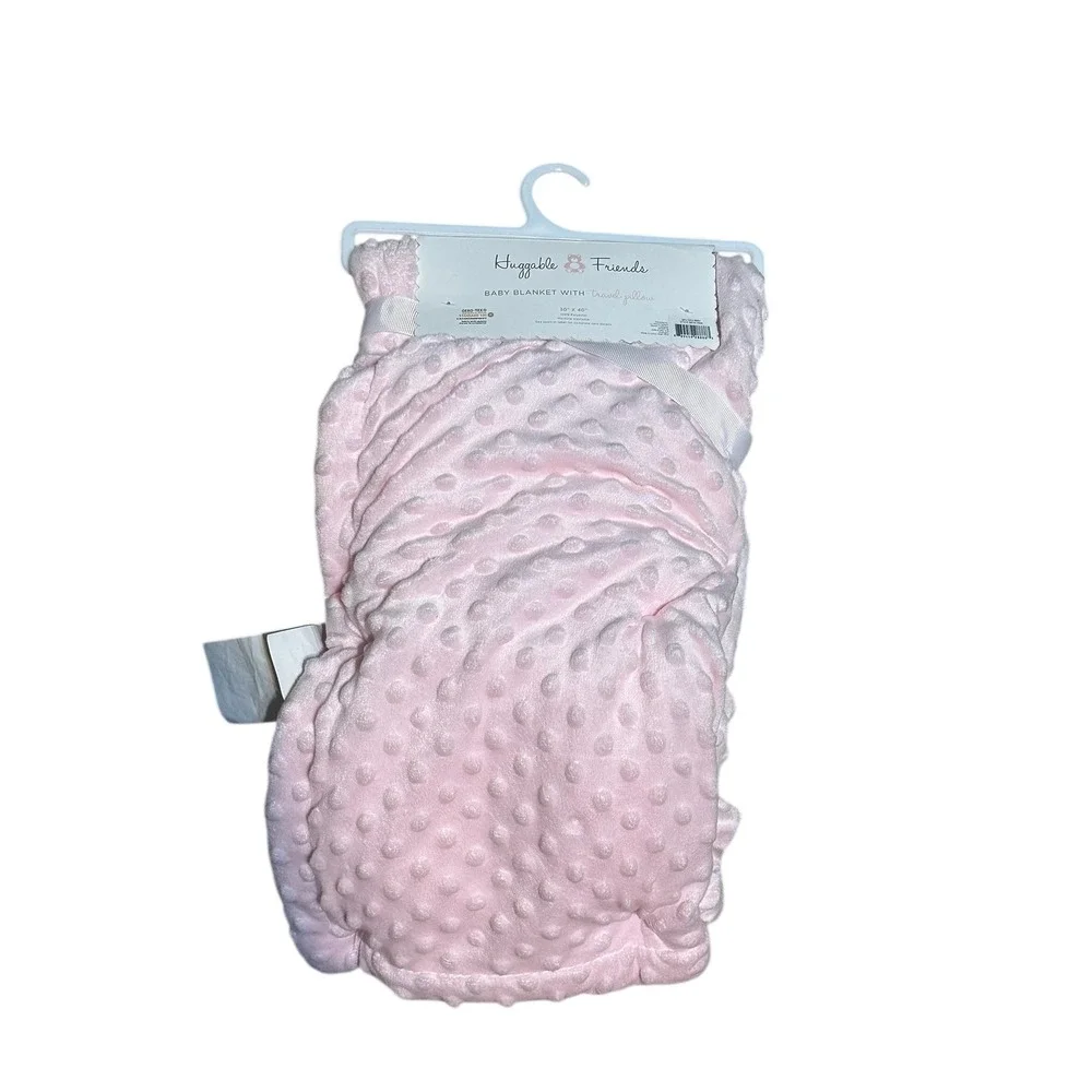 NWT Huggable Friends Pink Minky Dot Baby Blanket and Travel Neck Pillow Set Bear - Picture 8 of 10